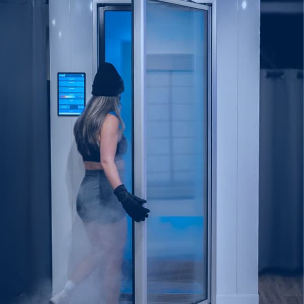 Client preparing for cryotherapy at Zivel